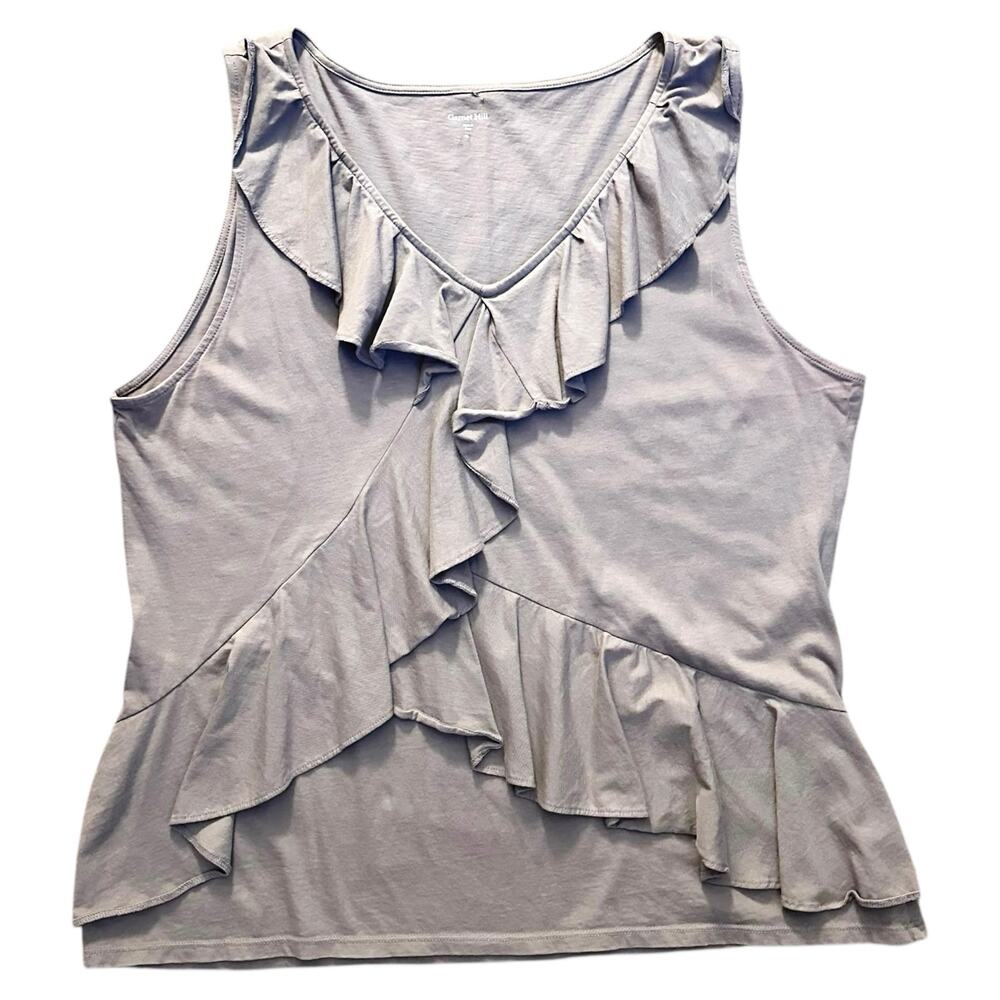 Garnet Hill 100% Pima Cotton Ruffle Front Tank Top Women XL Gray Blouse